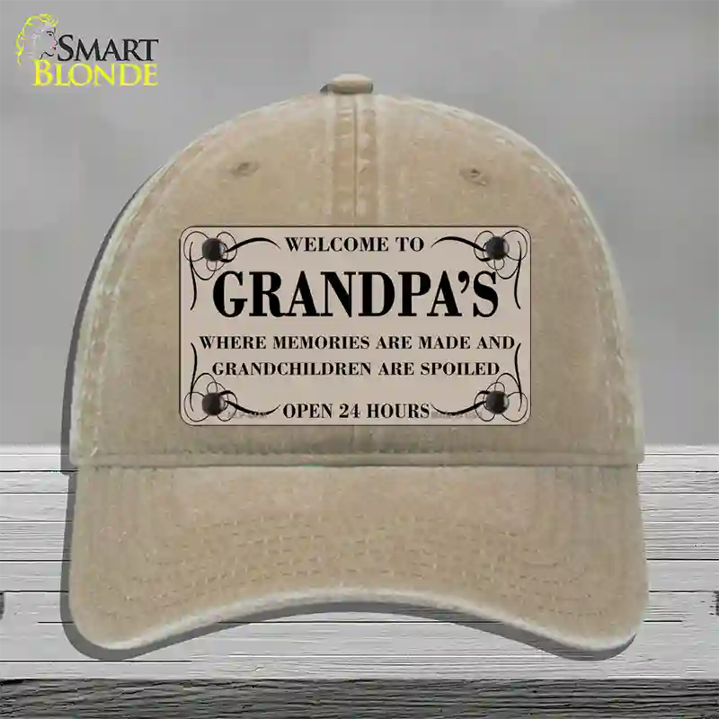 Welcome To Grandpas Novelty License Plate Hat Unconstructed Cotton / Khaki