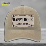 Happy Hour Any Hour Novelty License Plate Hat Unconstructed Cotton / Khaki