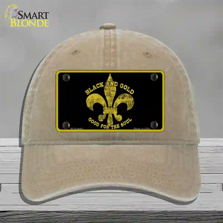 Saints Fleur De Lis Black Novelty License Plate Hat Unconstructed Cotton / Khaki