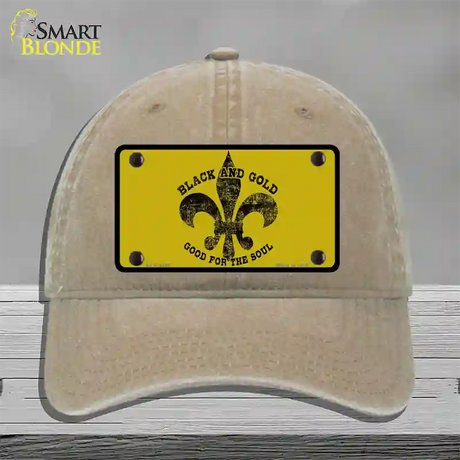 Saints Fleur De Lis Gold Novelty License Plate Hat Unconstructed Cotton / Khaki