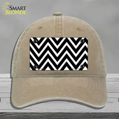 Black White Large Chevron Novelty License Plate Hat Unconstructed Cotton / Khaki