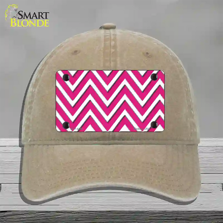 Pink White Large Chevron Novelty License Plate Hat Unconstructed Cotton / Khaki