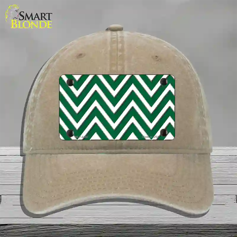 Green White Large Chevron Novelty License Plate Hat Unconstructed Cotton / Khaki