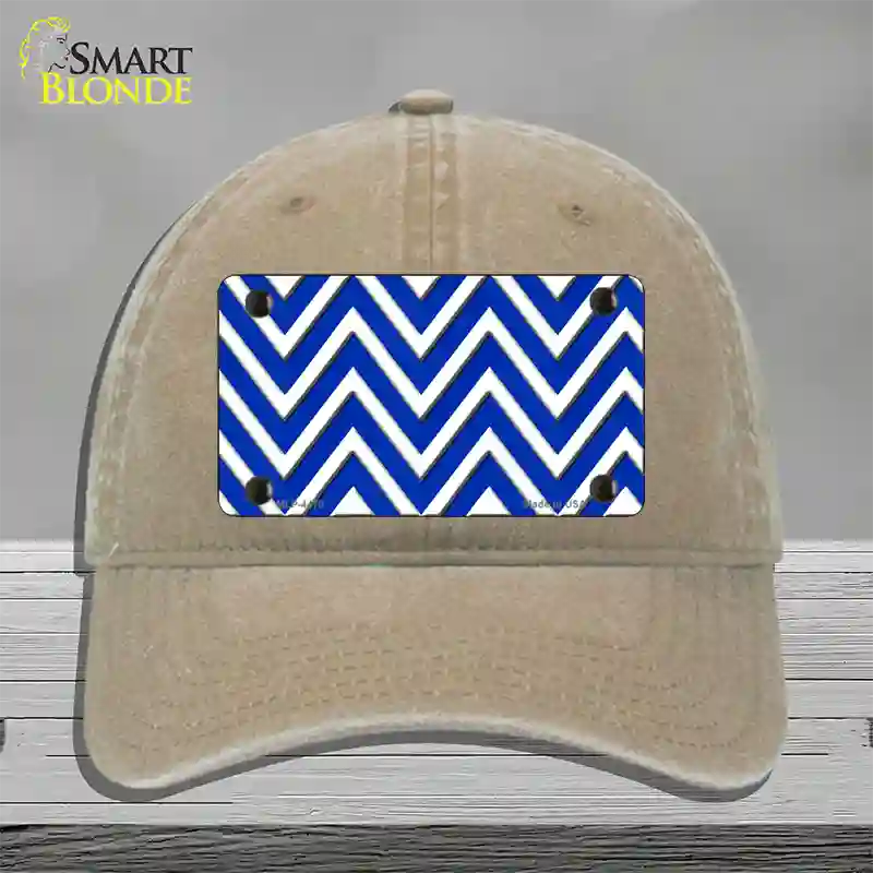 Blue White Large Chevron Novelty License Plate Hat Unconstructed Cotton / Khaki