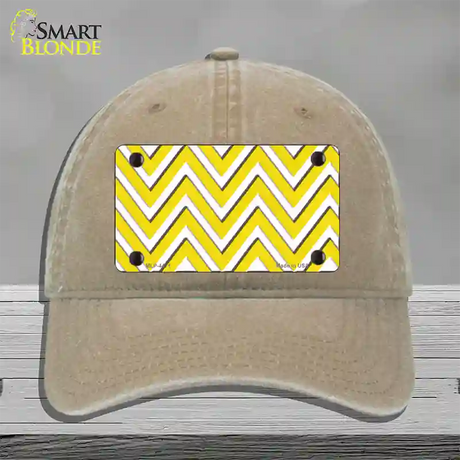 Yellow White Large Chevron Novelty License Plate Hat Unconstructed Cotton / Khaki