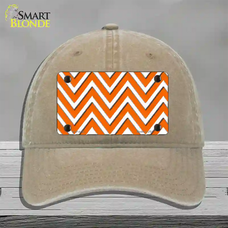 Orange White Large Chevron Novelty License Plate Hat Unconstructed Cotton / Khaki