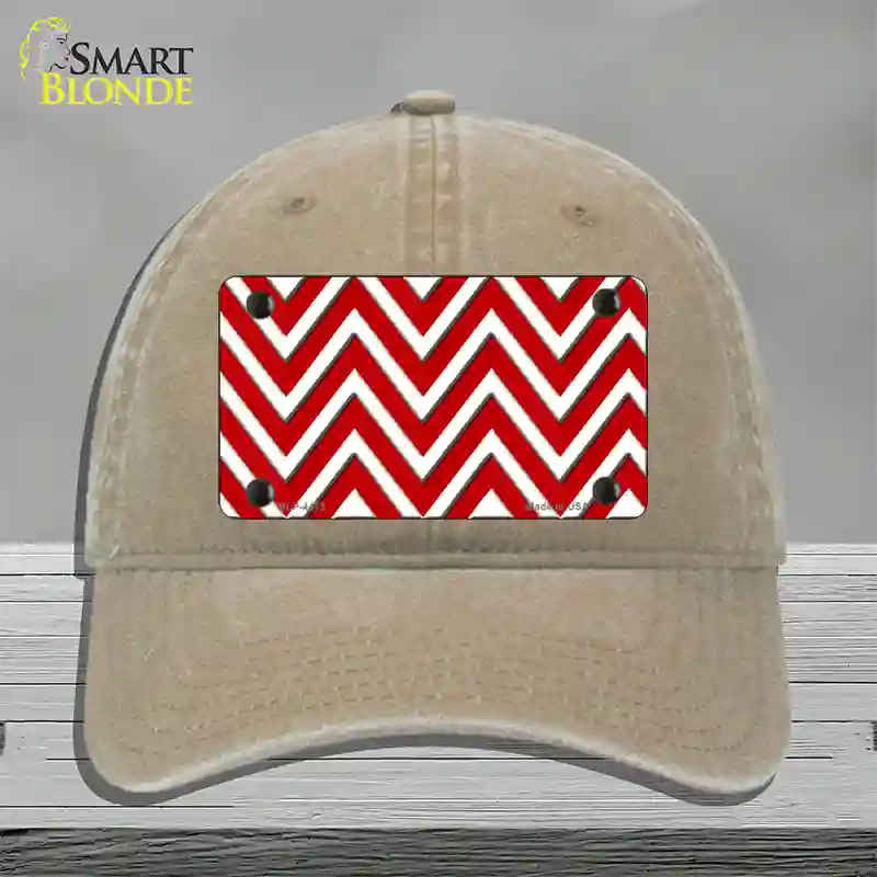 Red White Large Chevron Novelty License Plate Hat Unconstructed Cotton / Khaki