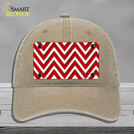 Red White Large Chevron Novelty License Plate Hat Unconstructed Cotton / Khaki