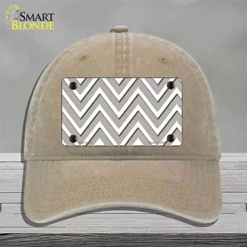 Grey White Large Chevron Novelty License Plate Hat Unconstructed Cotton / Khaki