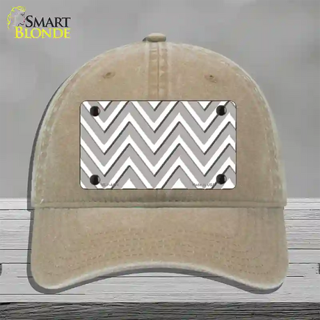 Grey White Large Chevron Novelty License Plate Hat Unconstructed Cotton / Khaki