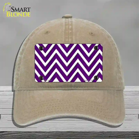 Purple White Large Chevron Novelty License Plate Hat Unconstructed Cotton / Khaki