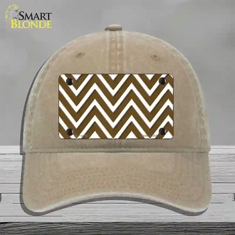 Brown White Large Chevron Novelty License Plate Hat Unconstructed Cotton / Khaki