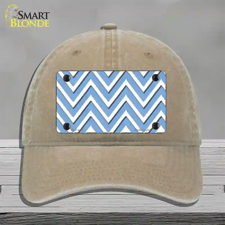 Light Blue White Large Chevron Novelty License Plate Hat Unconstructed Cotton / Khaki