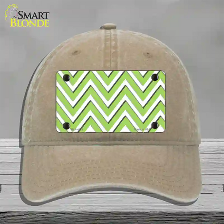 Lime Green White Large Chevron Novelty License Plate Hat Unconstructed Cotton / Khaki