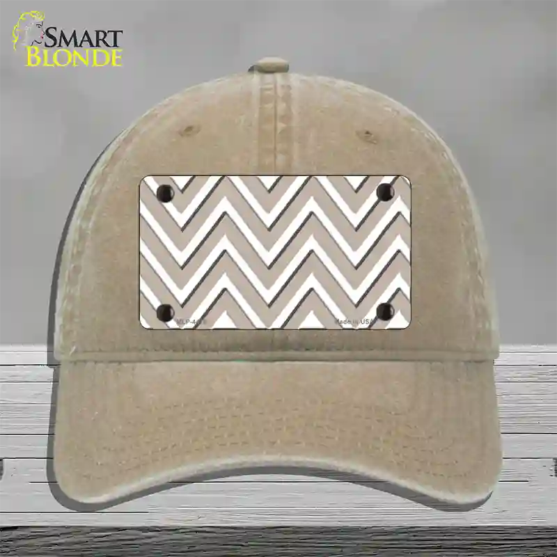 Tan White Large Chevron Novelty License Plate Hat Unconstructed Cotton / Khaki