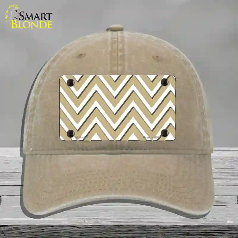 Gold White Large Chevron Novelty License Plate Hat Unconstructed Cotton / Khaki