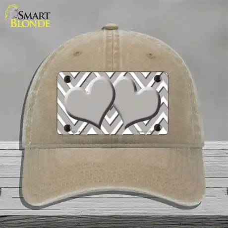 Grey White Large Chevron Grey Center Hearts Novelty License Plate Hat Unconstructed Cotton / Khaki