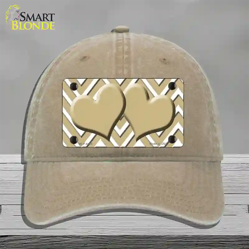 Gold White Large Chevron Gold Center Hearts Novelty License Plate Hat Unconstructed Cotton / Khaki