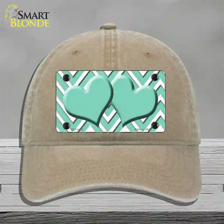 Mint White Large Chevron Mint Center Hearts Novelty License Plate Hat Unconstructed Cotton / Khaki