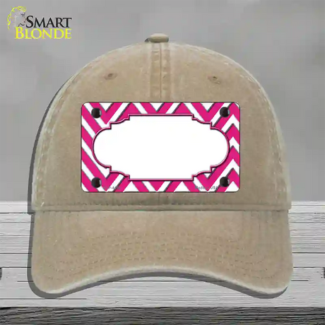 Pink White Chevon Center Scallop Novelty License Plate Hat Unconstructed Cotton / Khaki