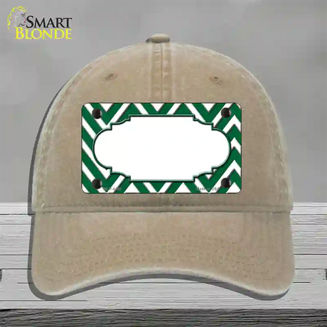 Green White Large Chevron Center Scallop Novelty License Plate Hat Unconstructed Cotton / Khaki