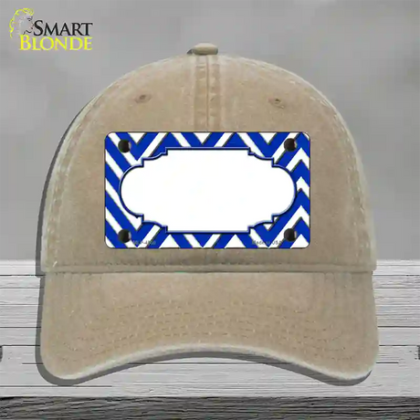 Blue White Large Chevron Center Scallop Novelty License Plate Hat Unconstructed Cotton / Khaki