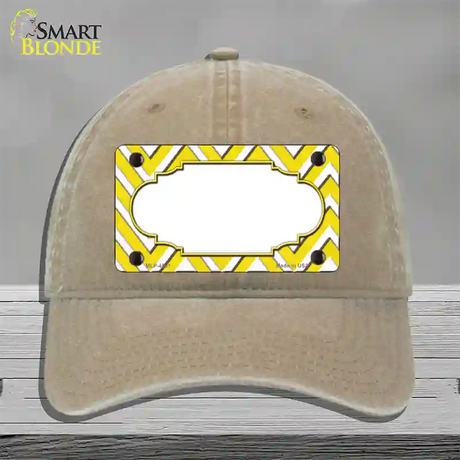 Yellow White Large Chevron Center Scallop Novelty License Plate Hat Unconstructed Cotton / Khaki