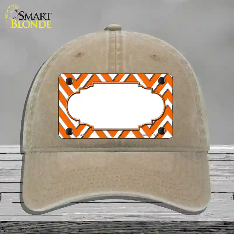 Orange White Large Chevron Center Scallop Novelty License Plate Hat Unconstructed Cotton / Khaki