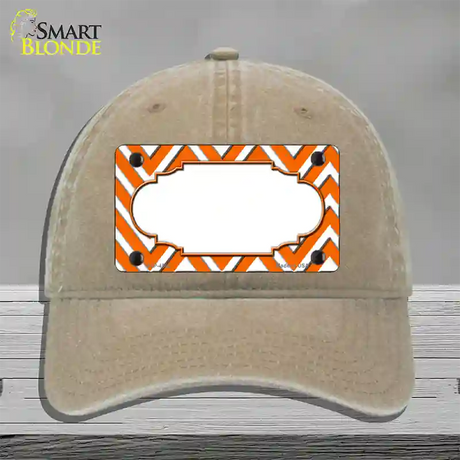 Orange White Large Chevron Center Scallop Novelty License Plate Hat Unconstructed Cotton / Khaki