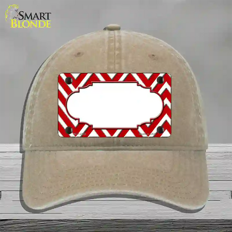 Red White Large Chevron Center Scallop Novelty License Plate Hat Unconstructed Cotton / Khaki