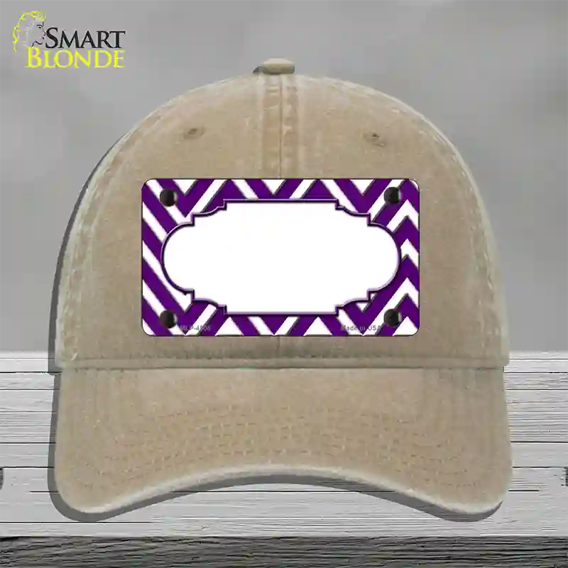 Purple White Large Chevron Center Scallop Novelty License Plate Hat Unconstructed Cotton / Khaki