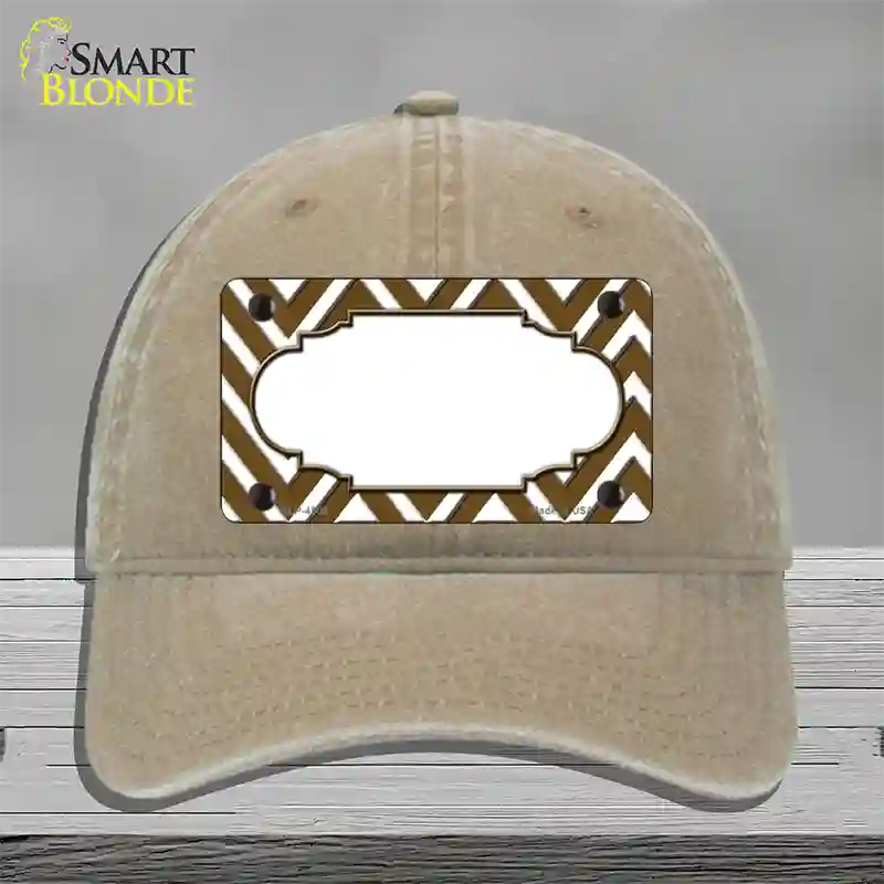 Brown White Large Chevron Center Scallop Novelty License Plate Hat Unconstructed Cotton / Khaki