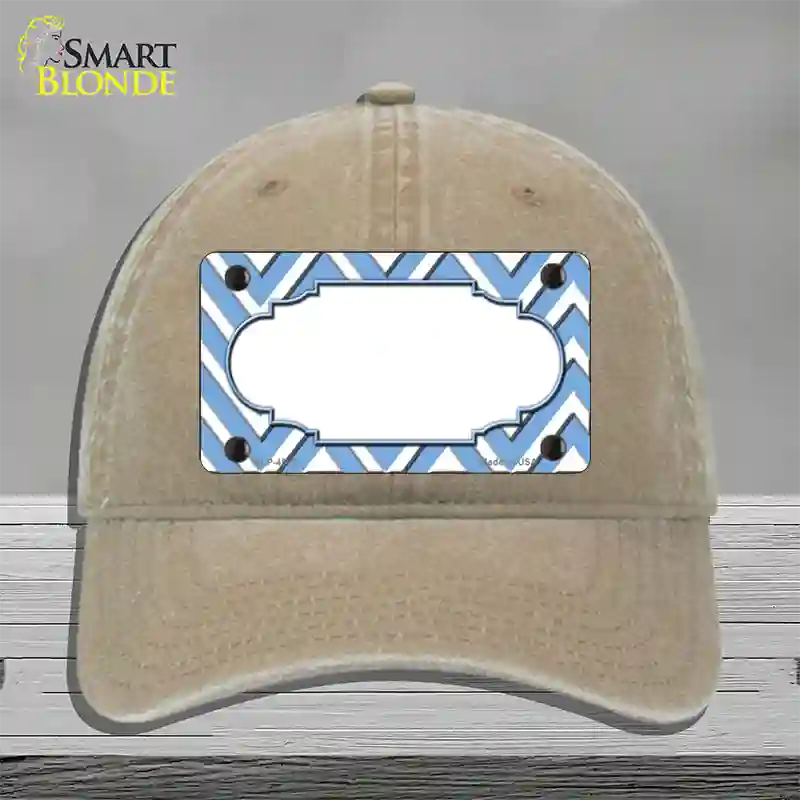 Light Blue White Large Chevron Center Scallop Novelty License Plate Hat Unconstructed Cotton / Khaki