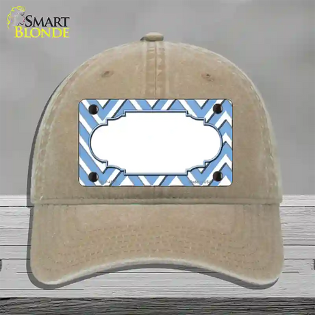 Light Blue White Large Chevron Center Scallop Novelty License Plate Hat Unconstructed Cotton / Khaki