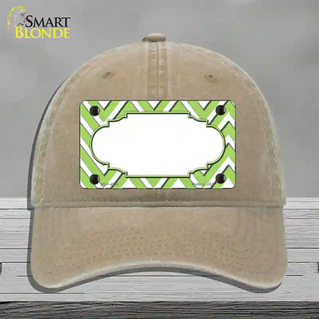 Lime Green White Large Chevron Center Scallop Novelty License Plate Hat Unconstructed Cotton / Khaki