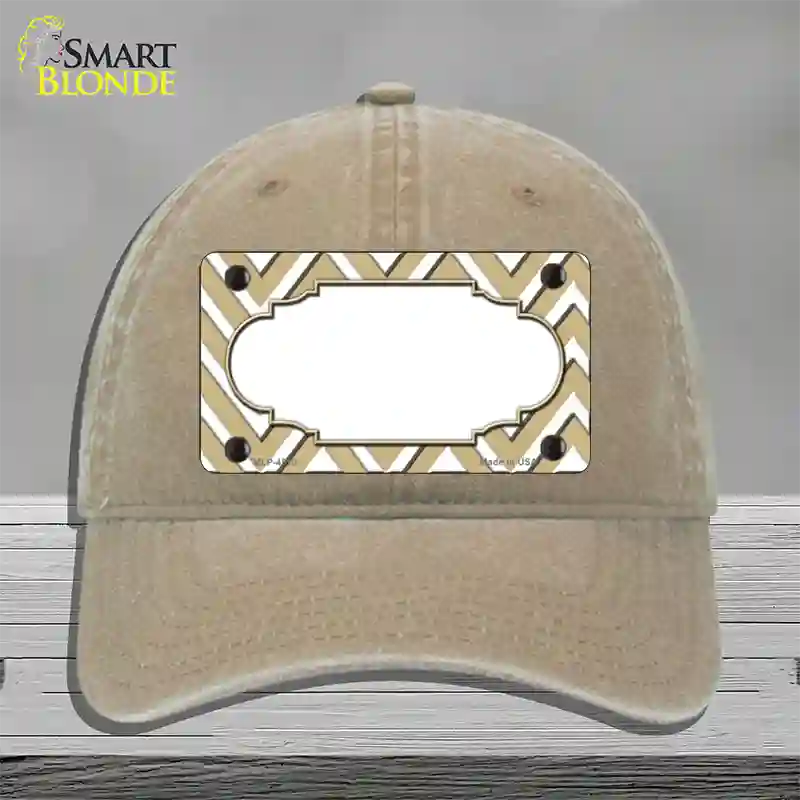 Gold White Large Chevron Center Scallop Novelty License Plate Hat Unconstructed Cotton / Khaki