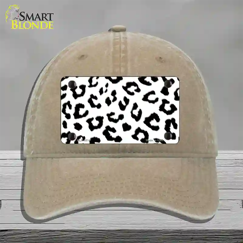 White Black Cheetah Novelty License Plate Hat Unconstructed Cotton / Khaki