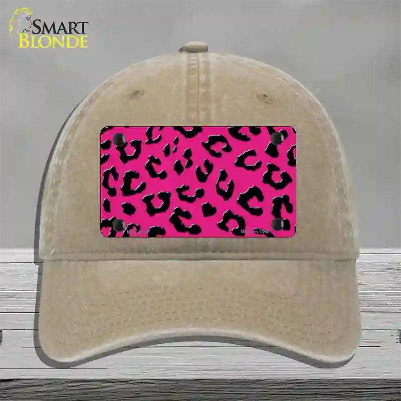 Pink Black Cheetah Novelty License Plate Hat Unconstructed Cotton / Khaki