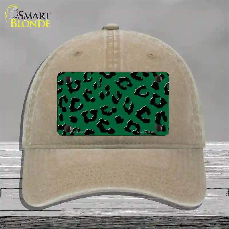 Green Black Cheetah Novelty License Plate Hat Unconstructed Cotton / Khaki