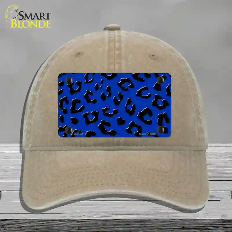 Blue Black Cheetah Novelty License Plate Hat Unconstructed Cotton / Khaki