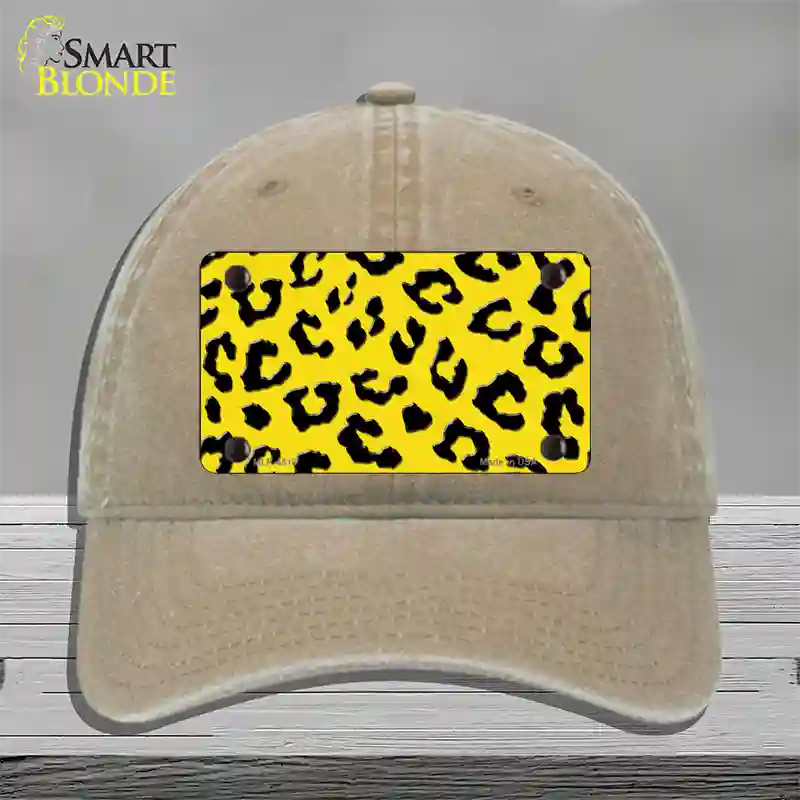 Yellow Black Cheetah Novelty License Plate Hat Unconstructed Cotton / Khaki