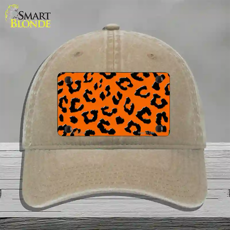 Orange Black Cheetah Novelty License Plate Hat Unconstructed Cotton / Khaki