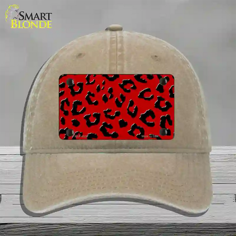 Red Black Cheetah Novelty License Plate Hat Unconstructed Cotton / Khaki