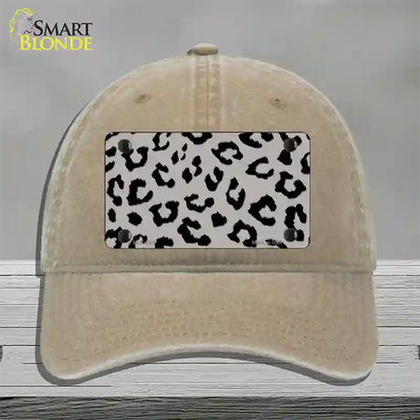 Grey Black Cheetah Novelty License Plate Hat Unconstructed Cotton / Khaki