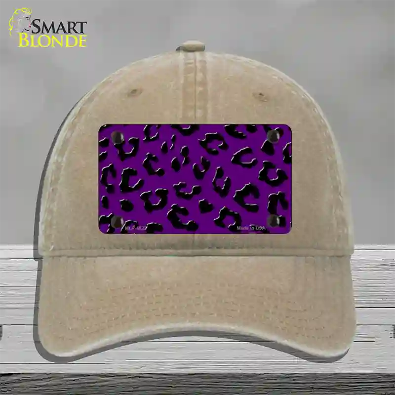 Purple Black Cheetah Novelty License Plate Hat Unconstructed Cotton / Khaki