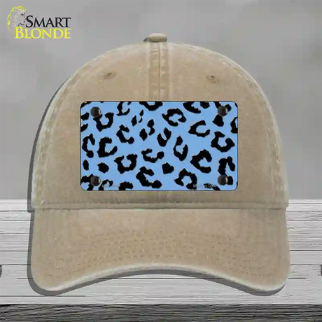 Light Blue Black Cheetah Novelty License Plate Hat Unconstructed Cotton / Khaki