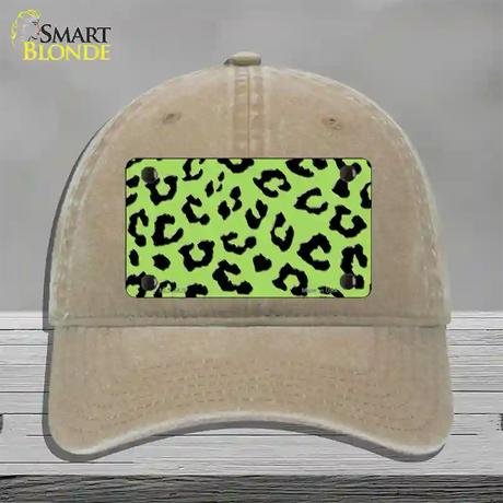 Lime Green Black Cheetah Novelty License Plate Hat Unconstructed Cotton / Khaki