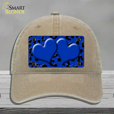 Blue Black Cheetah Blue Center Hearts Novelty License Plate Hat Unconstructed Cotton / Khaki