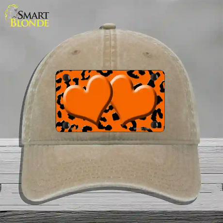 Orange Black Cheetah Orange Center Hearts Novelty License Plate Hat Unconstructed Cotton / Khaki