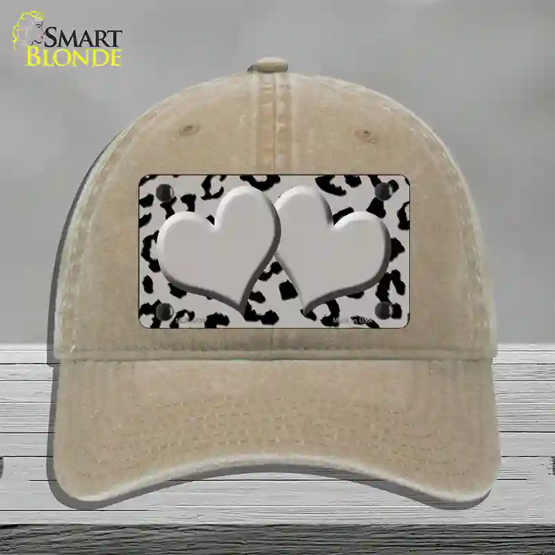 Grey Black Cheetah Gray Center Hearts Novelty License Plate Hat Unconstructed Cotton / Khaki